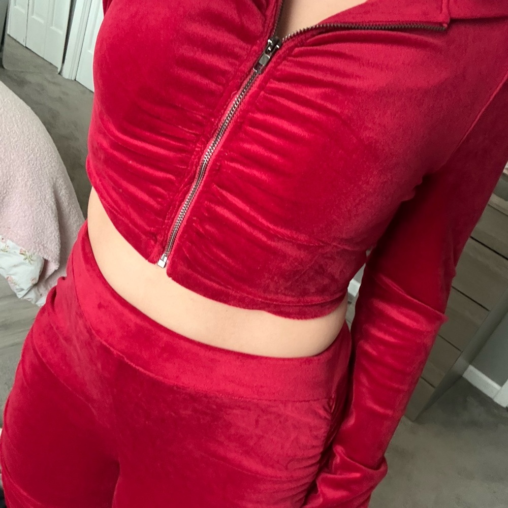 Red Velvet Tracksuit Set - Picture 2 of 2